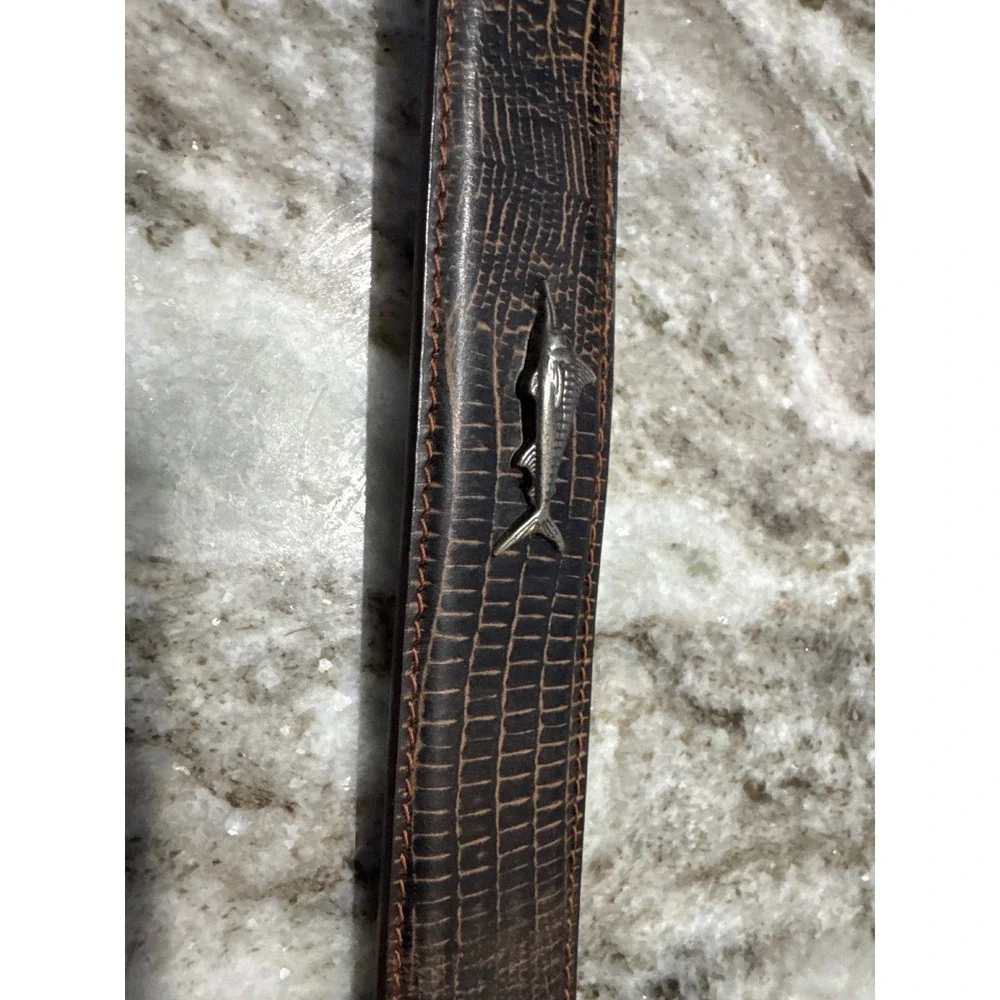 Men's Zep-Pro brown leather belt textured textured‎ marlin fish emblem strap 38